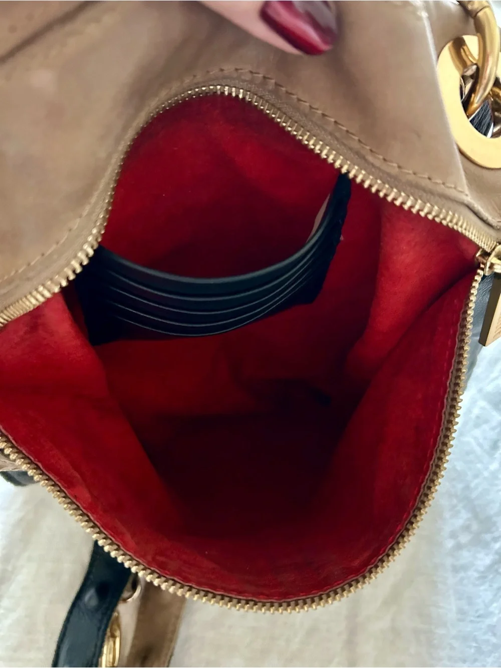 Hammitt Tan Leather Crossbody Bag with Gold Grommet Accents
